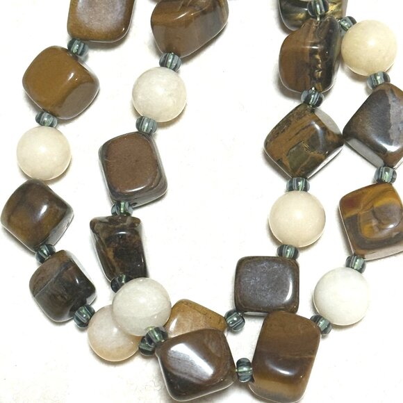 Genuine Tigers Eye & Yellow Calcite Necklace, Natural Gemstone Beaded Necklace - Picture 4 of 10